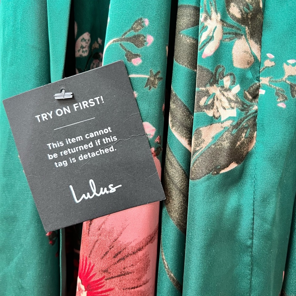 Lulu's Still The One Emerald Green Floral Satin Maxi Dress XS NWT - Picture 11 of 15